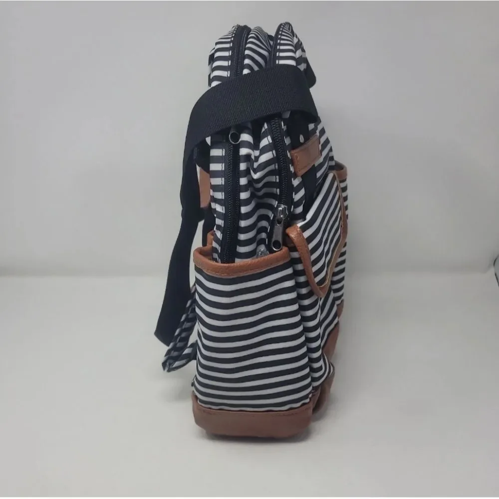 iPack baby bowling diaper bag backpack black white striped faux vegan leather
